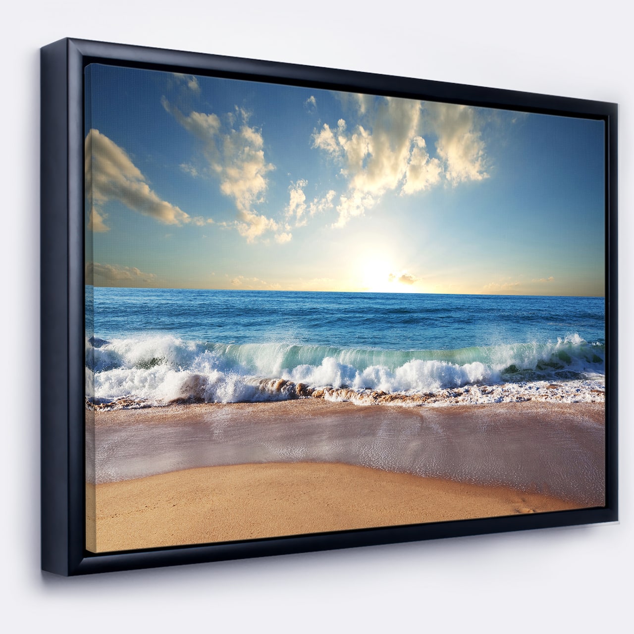 Designart - Sea Sunset - Seascape Photography Framed Canvas Art Print